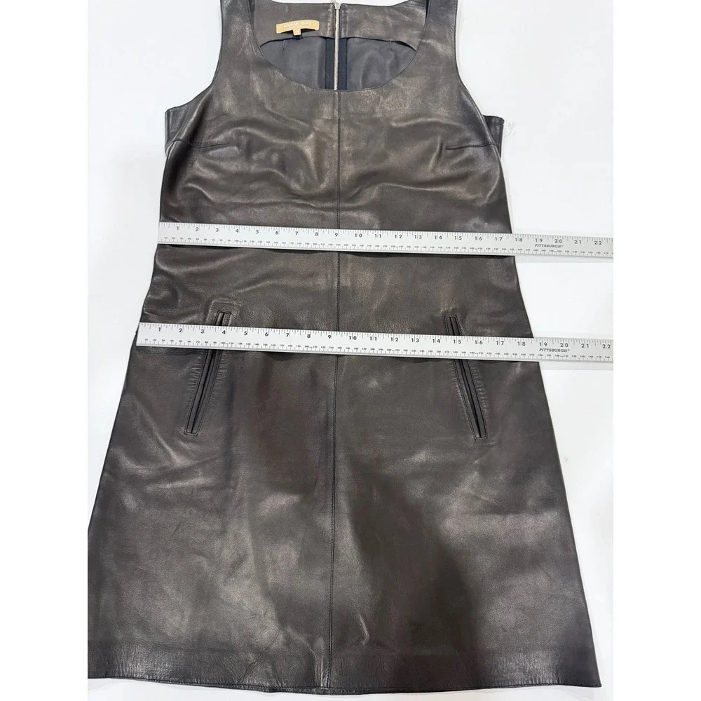 Michael Kors Collection  Black Leather Shift Dress Size 10 Made in Italy Y2K